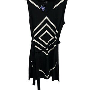 Spring + Mercer Black/Ivory Geometric Knit Sleeveless Belt Dress Size XL NWT